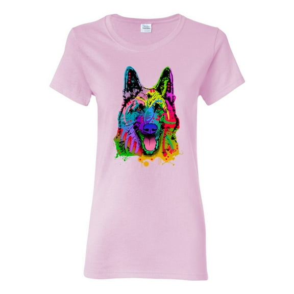 Colorful Happy German Shepherd Dog Animal Lover Womens Graphic T-Shirt, Light Pink, 2XL