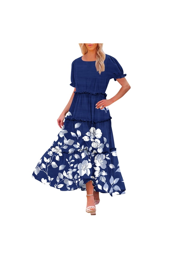 Colorful Happy Gift Easter Egg Brunch Dresses for Women Fall Summer Short Sleeve Boat Neck Lace Spandex Midi Dresses Womens 2026 Clothes Y2K XL