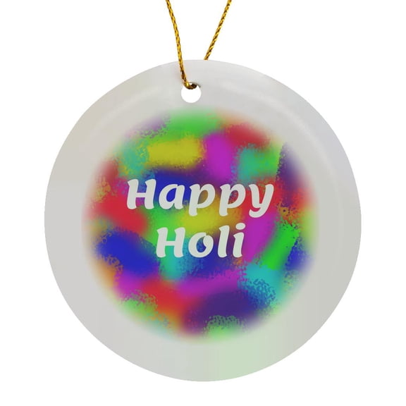 3drose, Colorful Happy Holi Greeting, Circle Porcelain Ornament