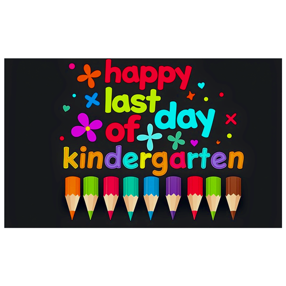 Colorful Happy Last Day of Kindergarten Banner Background Party Decorations Photography Props Backdrop for Kindergarten Graduation Celebrations School Events Photo Shoots Decorative Setups