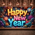 thumbnail image 1 of Colorful Happy New Year Banner 3D Letters New Year Display Sparkling Star Decor Holiday Background for New Year Party Family Gathering Office Party, 1 of 9