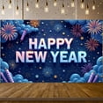 thumbnail image 1 of Colorful Happy New Year Banner Festive New Year Display 3D Letters Fireworks New Year Backdrop for New Year Party Holiday Celebration Indoor Decoration, 1 of 9