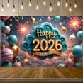 thumbnail image 1 of Colorful Happy New Year Banner Sparkling New Year Display Golden Decorations Fireworks Elements 2026 Backdrop for New Year Party Holiday Celebration Home Decoration, 1 of 9