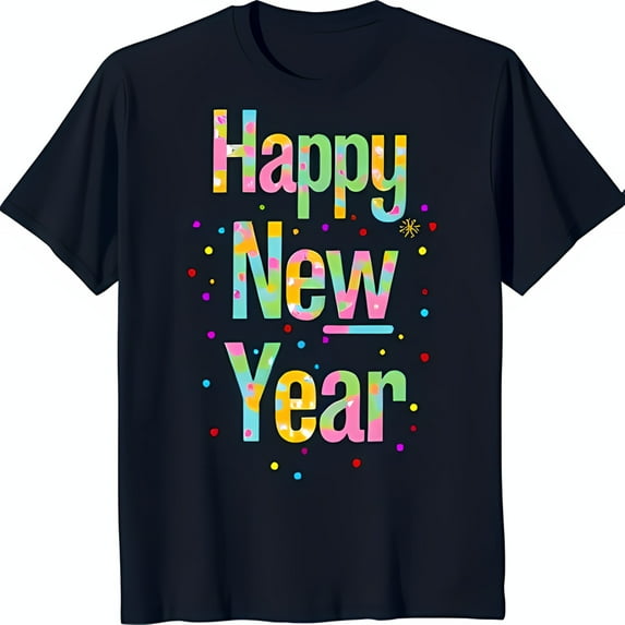 Colorful 'Happy New Year' Design Blue T-Shirt