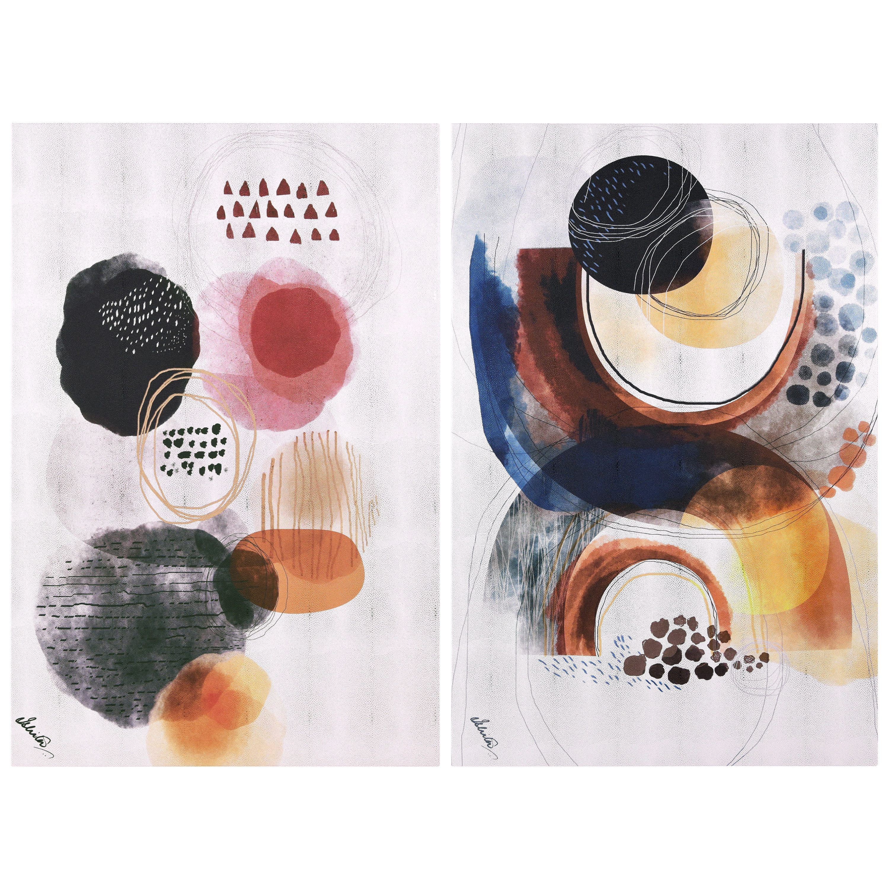 "Colorful Harmony I & II", Colorful Abstract Rendered on Silver Shagreen Wrapped Canvas Wall Art Set, sized 60"x40"