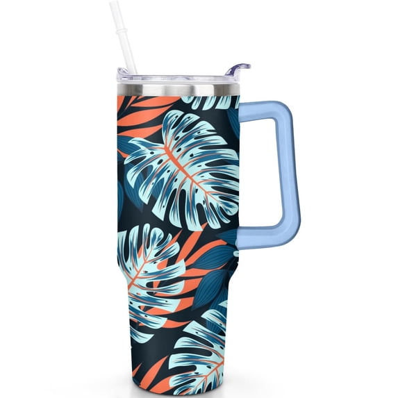 Colorful Hawaii Theme 40oz Tumbler with Handle, Stainless Mug Flip Straw Lid Vacuum Insulated Cup for Trips