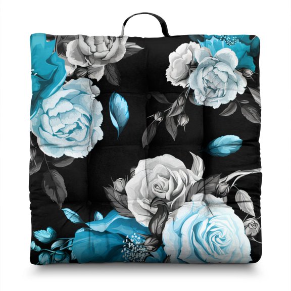 Colorful Hawaiian Floor Cushion&nbsp;– 22x22 Inch Large Pillow, Dutch Velvet, Rainbow Hibiscus & Palm Combo (Playful & Fun)