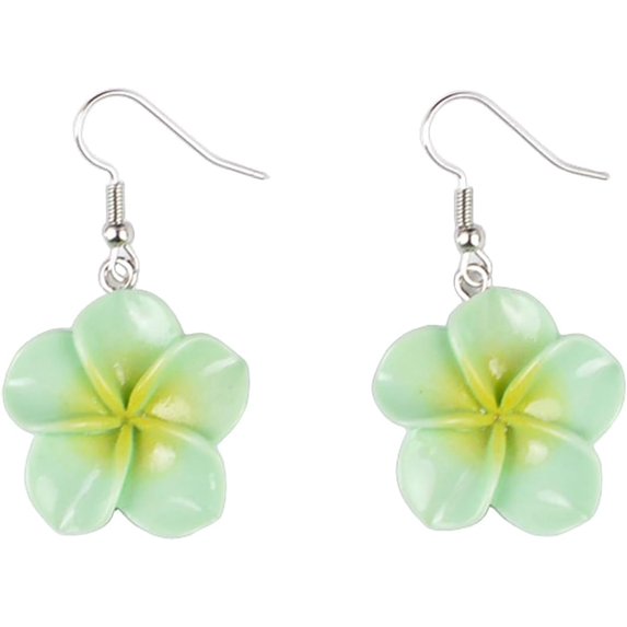 Colorful Hawaiian Plumeria Flower Dangle Earrings for Women Resin Bohemiam Flowers Drop Dangling Earring Silver Plated Fish Hook Tropical Jewelry for Summer Beach Party Accessories