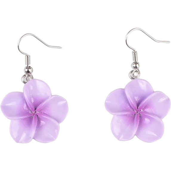 Colorful Hawaiian Plumeria Flower Dangle Earrings for Women Resin Bohemiam Flowers Drop Dangling Earring Silver Plated Fish Hook Tropical Jewelry for Summer Beach Party Accessories