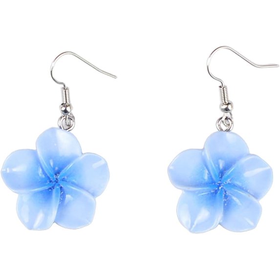 Colorful Hawaiian Plumeria Flower Dangle Earrings for Women Resin Bohemiam Flowers Drop Dangling Earring Silver Plated Fish Hook Tropical Jewelry for Summer Beach Party Accessories