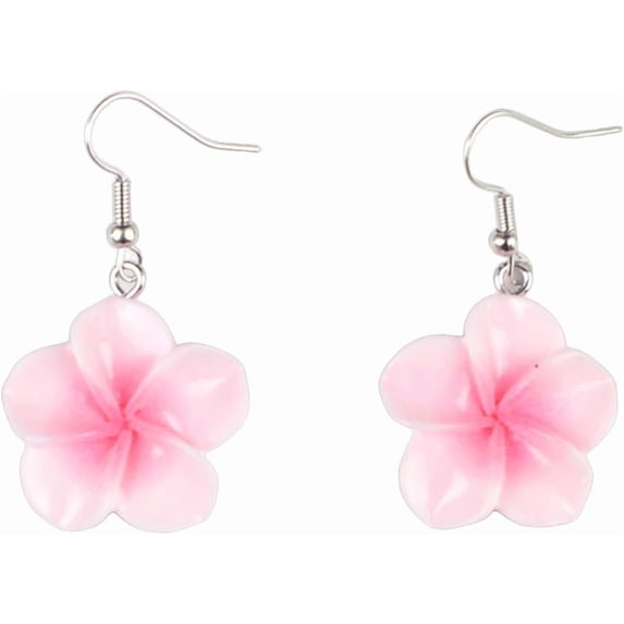 Colorful Hawaiian Plumeria Flower Dangle Earrings for Women Resin Bohemiam Flowers Drop Dangling Earring Silver Plated Fish Hook Tropical Jewelry for Summer Beach Party Accessories