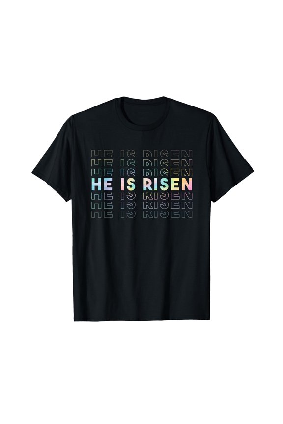 Colorful He is Risen Sun Resurrection Easter T-Shirt for Celebrating Faith and Joy