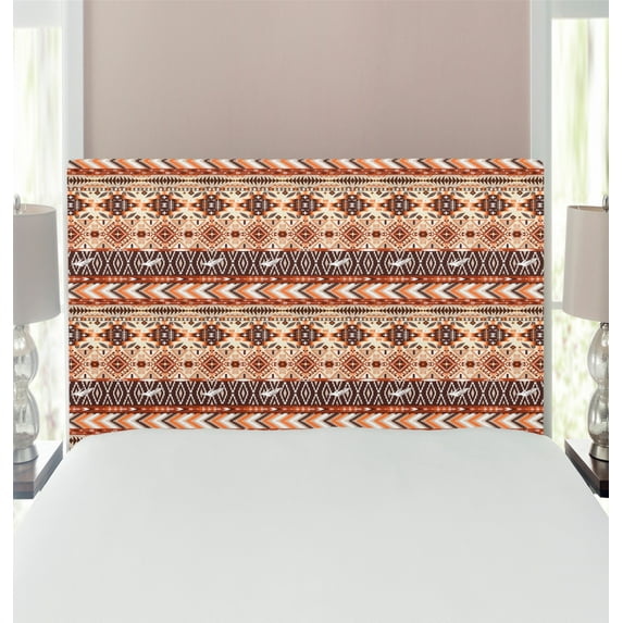 Colorful Headboard, Native Culture Geometric Motif Pattern, Upholstered Decorative Metal Bed Headboard with Memory Foam, Twin Size, Brown Cinnamon Orange, by Ambesonne