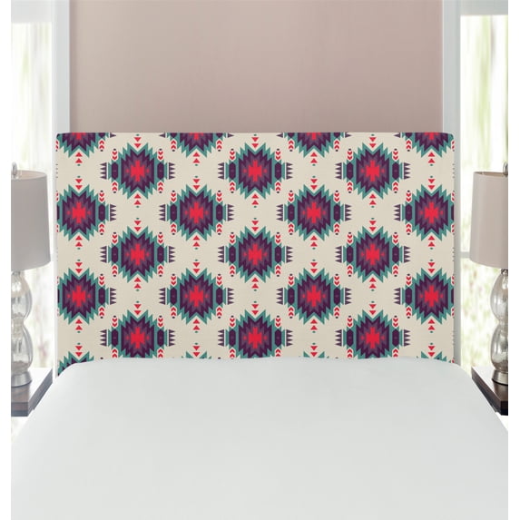 Colorful Headboard, Colorful Prehistoric Folkloric Motif Ornate First Nation, Upholstered Decorative Metal Bed Headboard with Memory Foam, Twin Size, Multicolor, by Ambesonne