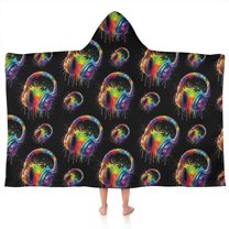 Colorful Headphones Games Black Pattern Hooded Bath Towel，50"x30" for Ages 3 To 12 Kids, Quick Dry Lightweight Soft Microfiber Hood Beach Towel Cover Up for Kids