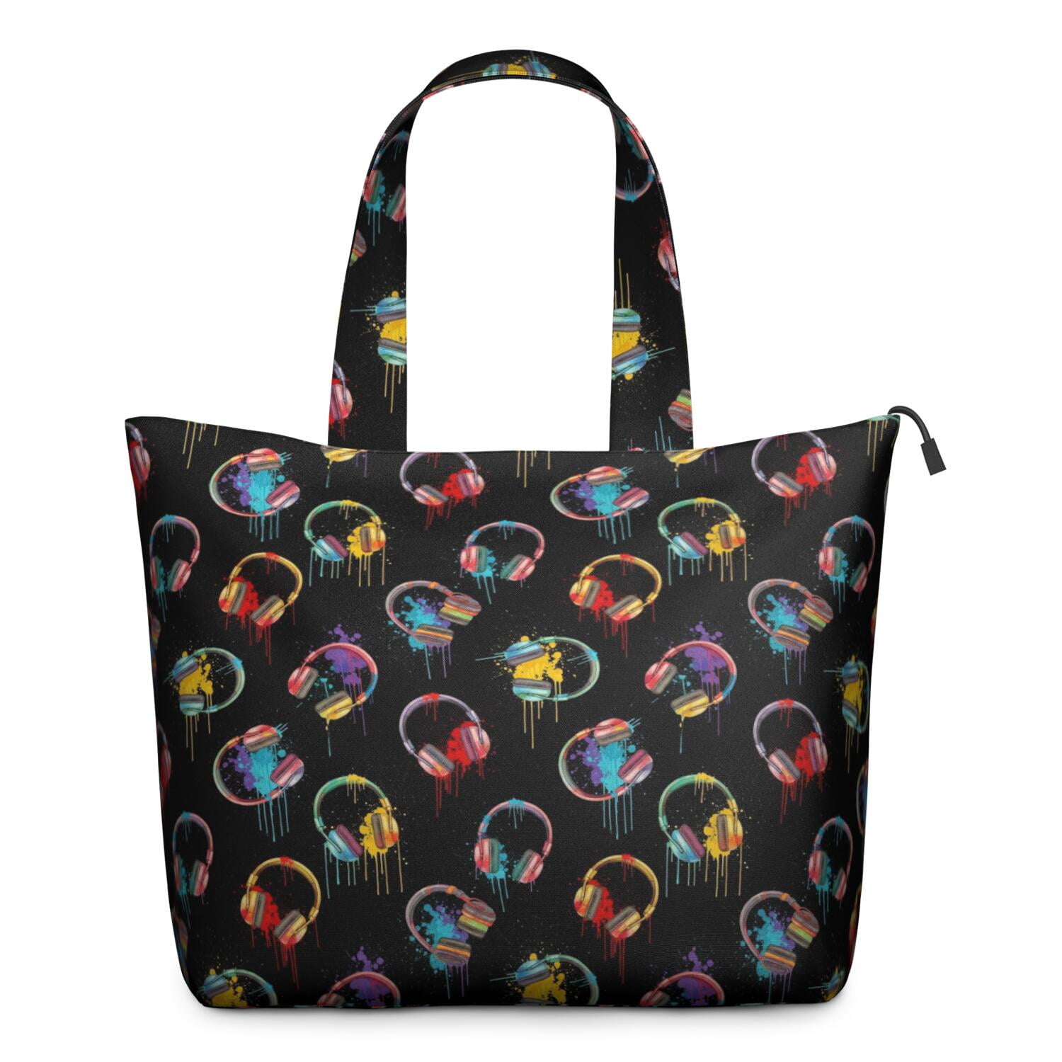 Colorful Headphones Games Icons Black Pattern Travel Tote Bags for Women Carry On,Large Weekender Bags for Women Travel,Multi Functional Duffle Bag for Work,Shopping,Sports