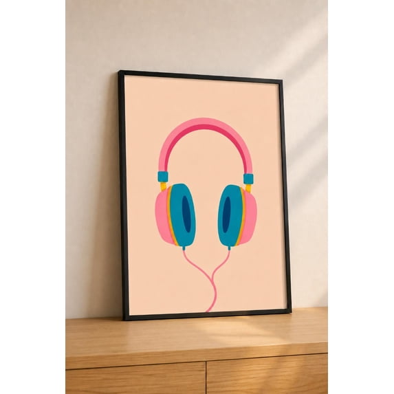Colorful Headphones Poster, Minimalist Music Wall Art, Retro Headphones ...