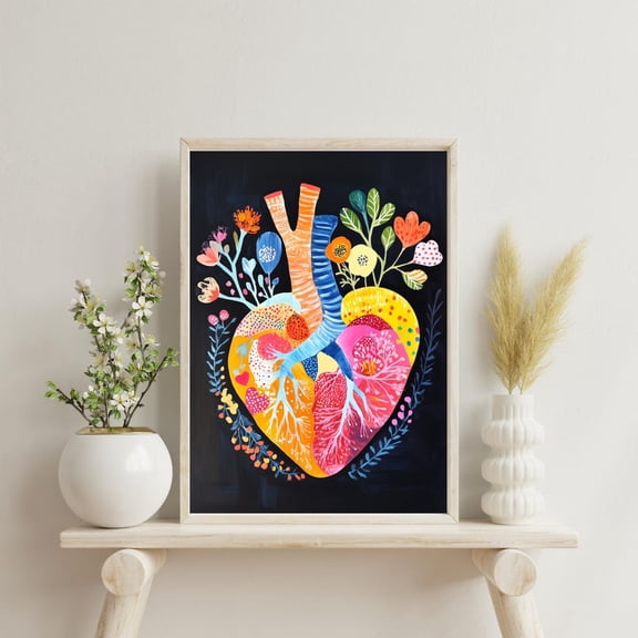 Colorful Heart Anatomy Wall Art Print, Unframed Paper Poster 8x10in