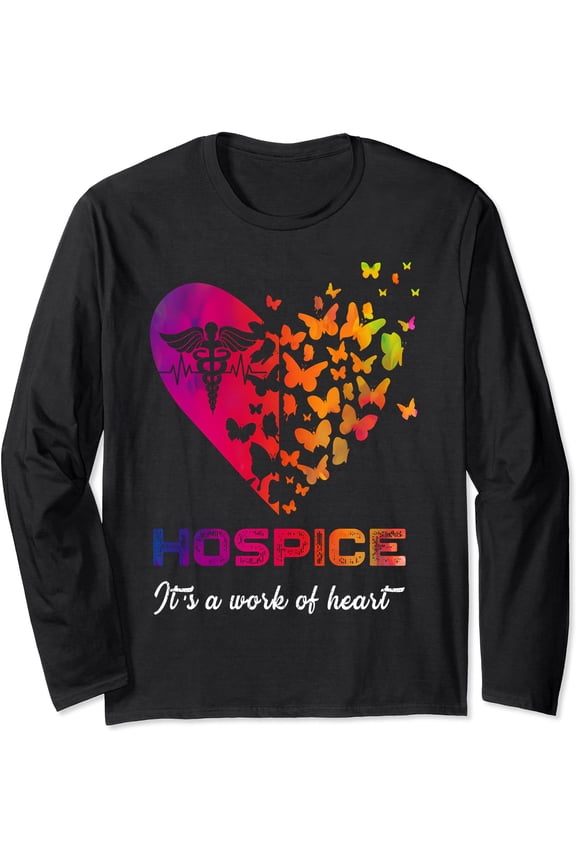 Colorful Heart Butterflies Design Long Sleeve T-Shirt for Hospice Nurse Appreciation