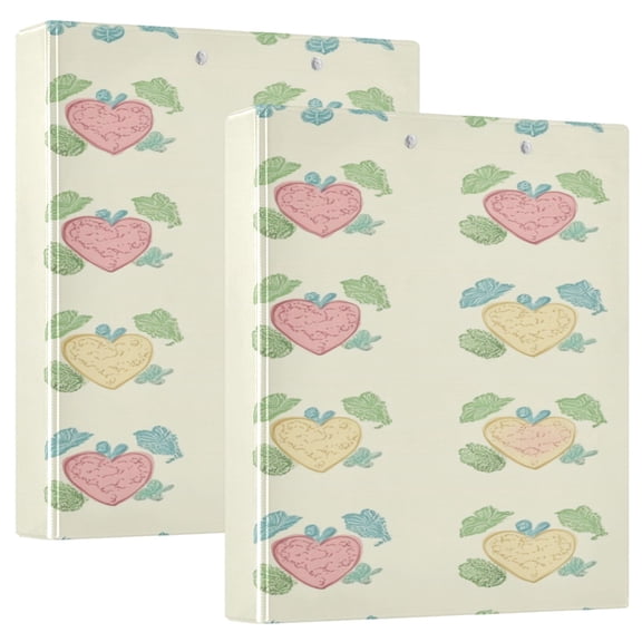 Colorful Heart Cookies Design 12.4x10.6in PVC Round Ring Binder, D-Ring 3-Hole, Metal Clip, 200 Sheets