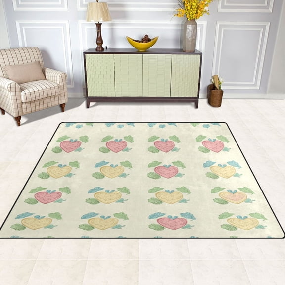 Colorful Heart Cookies Design 63''x48'' Plush Memory Foam Bath Mat, Soft, Absorbent, Non Slip, Durable