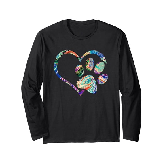 Colorful Heart Design Long Sleeve T-Shirt for Animal Rescue Support, Cozy and Cute