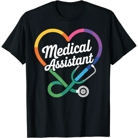 Colorful Heart Design Medical Assistant T-Shirt for Healthcare Professionals