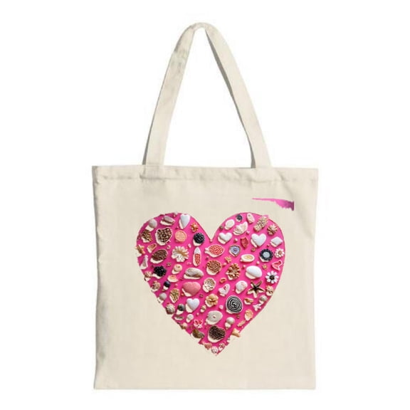 Colorful Heart Design Tote Bag - Canvas Reusable Shopping Bag with Vibrant Buttons Perfect for Parties & Travel