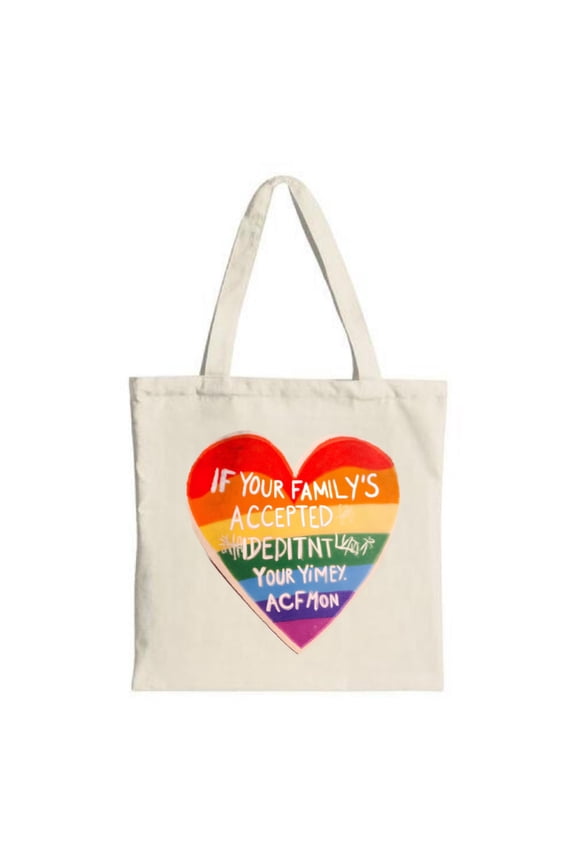 Colorful Heart Design Tote Bag - Rainbow Pattern Inside Perfect for Shopping Travel & Parties Durable Canvas with Two Handles