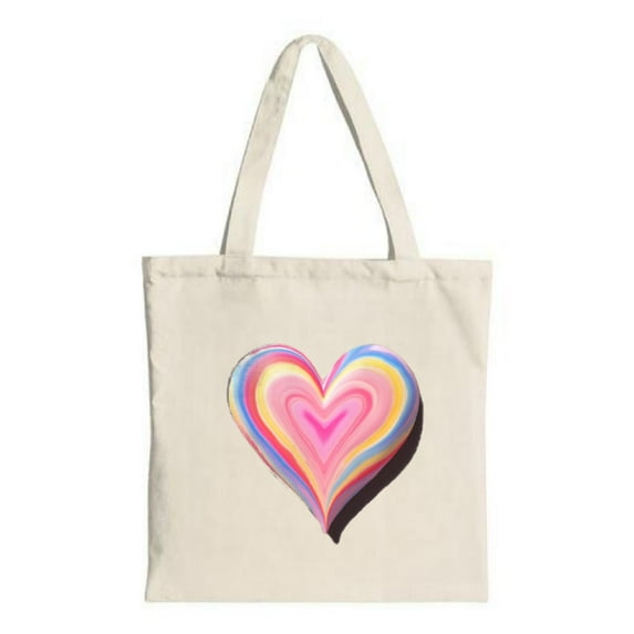 Colorful Heart Design Tote Bag - Vibrant Gradient Layers in Pink Blue Yellow & Orange on Light Background - Perfect for Shopping & Travel