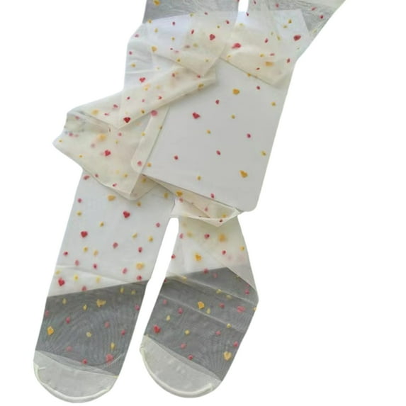 Colorful Heart Dots Patterned Sheer Silk Tights Stockings for Women Japanese Vintage Pantyhose Elegant Leggings Hosiery