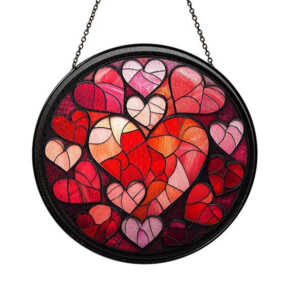 Colorful Heart Faux Stained Glass Window Hanging