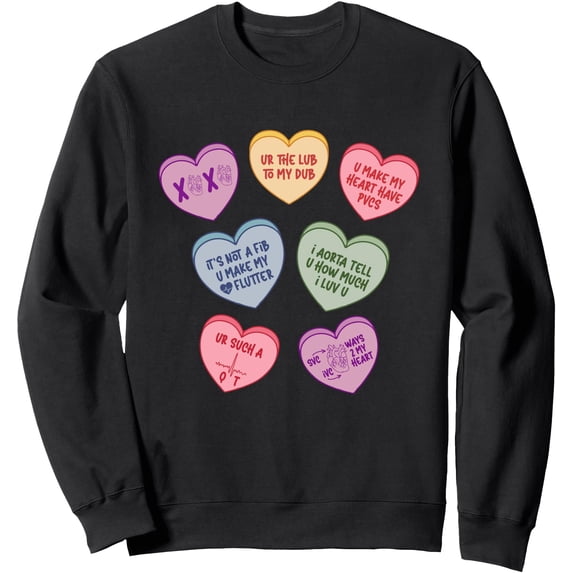 Colorful Heart Graphics Cvicu Conversation Hearts Valentines Day Sweatshirt for Cardiology Nurses