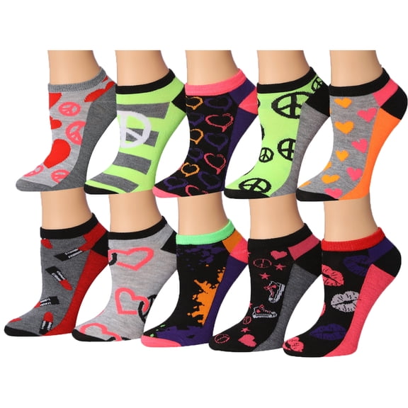 Colorful Heart Kiss Love No Show Socks - 10 Pairs