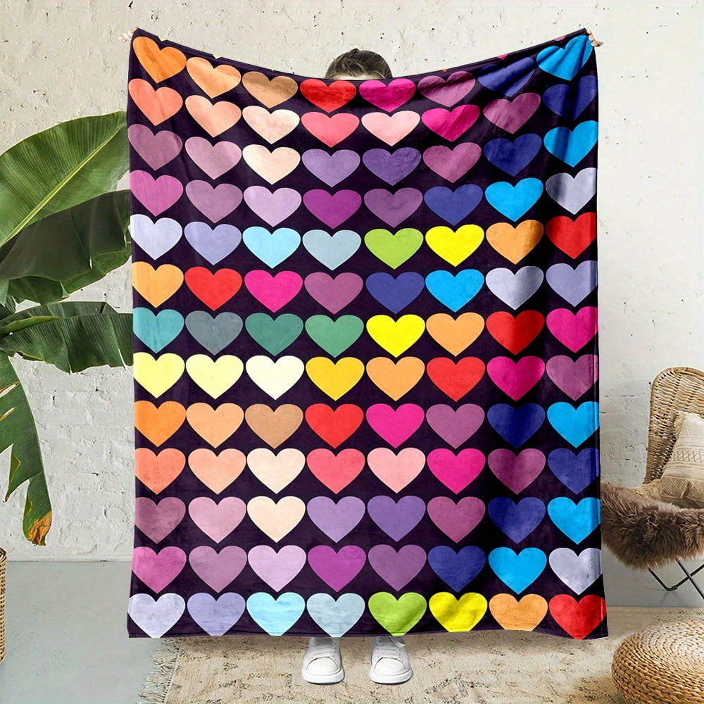Colorful Heart Pattern Flannel Throw Blanket - Digital Print 100% ...