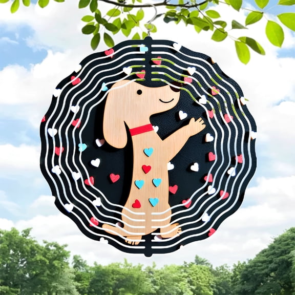 Colorful Heart Pattern Metal Hanging Wind Spinners & Chimes for Yard and Garden - Whimsical Design with Sound Wave Effect