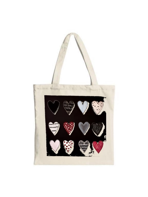 Colorful Heart Pattern Tote Bag - Black Canvas Multifunctional Reusable Shopping Bag for Parties Travel & Shopping