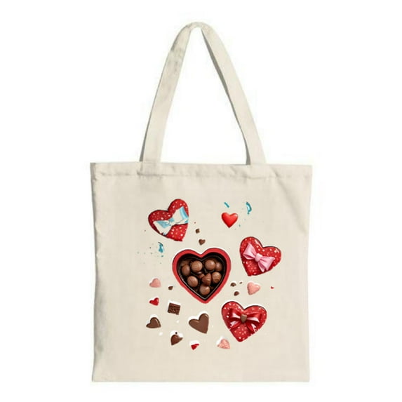 Colorful Heart Pattern Tote Bag - Canvas Reusable Features Polka Dots & Bows Perfect for Shopping Travel & Parties