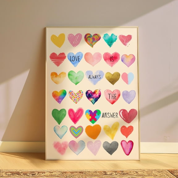 Colorful Heart Positive Quote Wall Art, Stretched Canvas Size 16x24