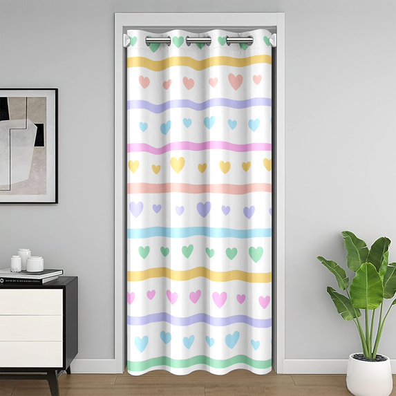 Colorful Heart Print Door Curtain Rainbow Geometric Lines Doorway Curtain 52" W X 84" L Hand Drawn Style Closet Curtain ish Kawaii Door Curtain Tapestry for Hallway