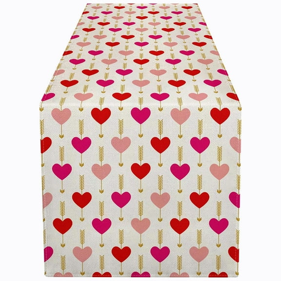Colorful Heart Print Table Runner Holiday Dining Table Decor Fabric for Valentine's Day Anniversary Wedding Party Tabletop Cover Home Decoration Accent Linen