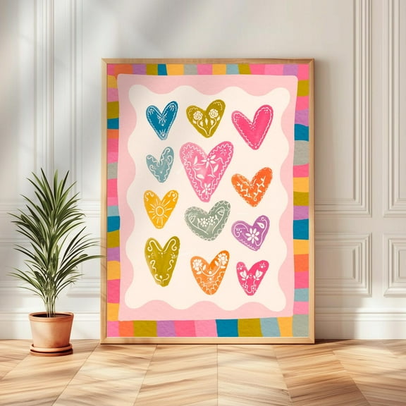 Colorful Heart Print – Whimsical Patchwork Heart Wall Art – Playful Colorful Print – Coquette Room Decor – Bright Bold Maximalist Art Wall Art, Modern Wall Decor, 8x12 UNFRAMED