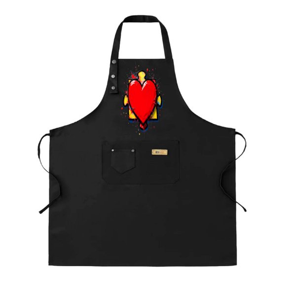Colorful Heart Puzzle Design Adjustable Bib Apron 2 Pack with Pockets - Fun & Vibrant Cooking Apron for Men & Women