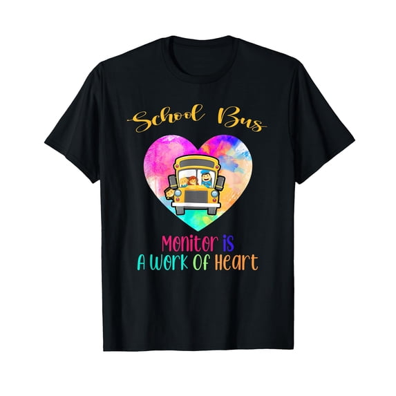 Colorful Heart School Bus Monitor T-Shirt - Perfect Gift for Educators