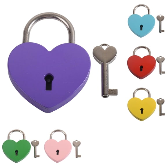 Colorful Heart Shaped Mini Padlock With Key, Small Metal Love Lock For Luggage Jewelry Box, Valentine Gift Accessory (Blue ,6pcs)
