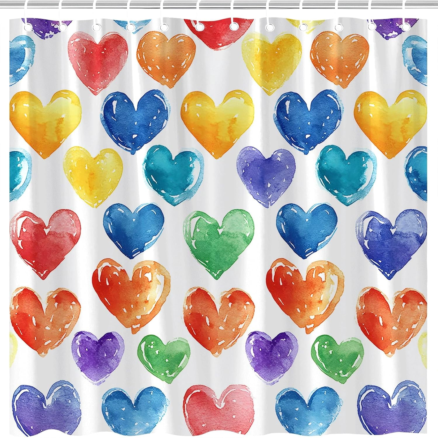 Colorful Heart Shower Curtain Valentine''s Day Romantic Rainbow Lover