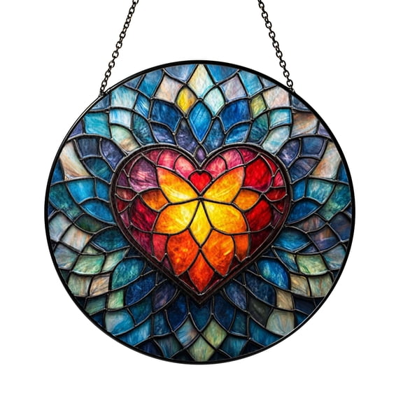 Colorful Heart Stained Glass Style Window Hanging Decor