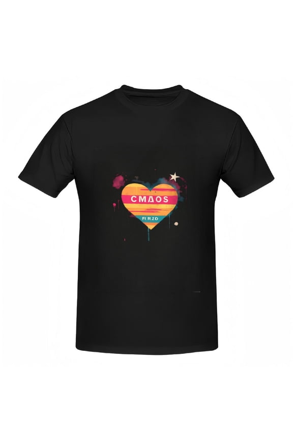Colorful Heart Striped Design Cotton Short Sleeve T-Shirt for Women - Stylish Tee with ' CMÁOS ' Text and Decorative Elements