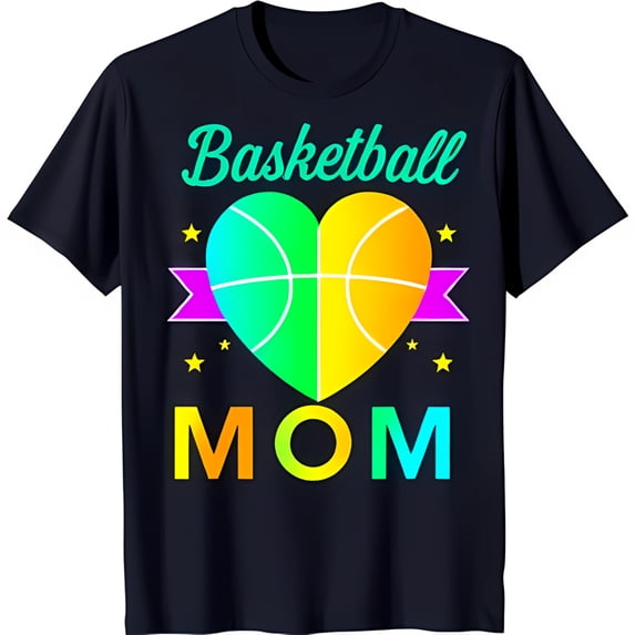Colorful Heart T-Shirt for Moms Vibrant MOM Design on Black Tee