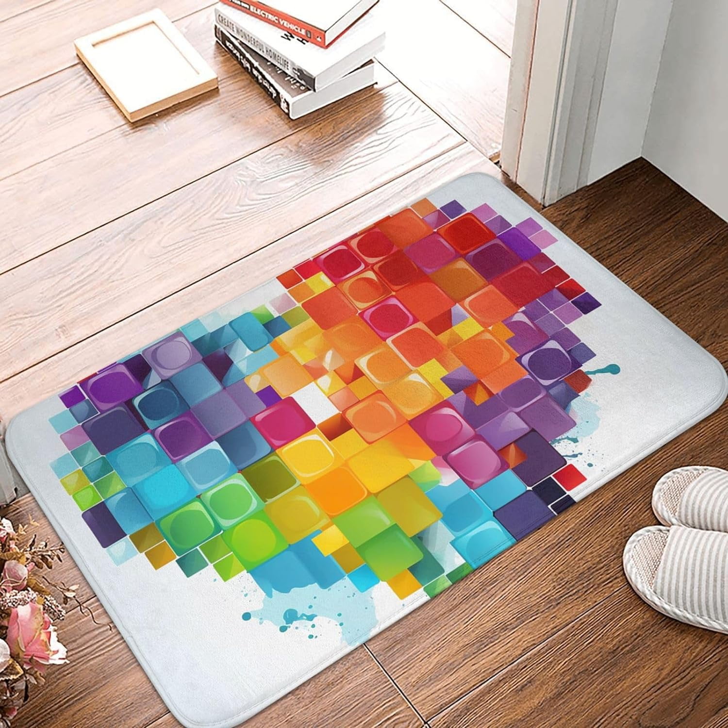 Colorful Heart Valentine Love Print Door Mat 16x24 inch Non Slip Indoor